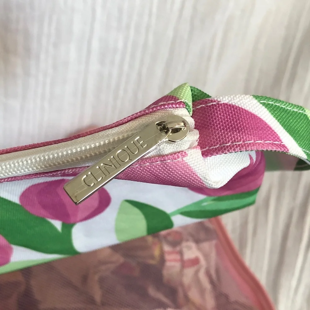 PERIEA set of 2 pink ditty bags laundry travel bags & CLINIQUE cosmetic bag NWOT